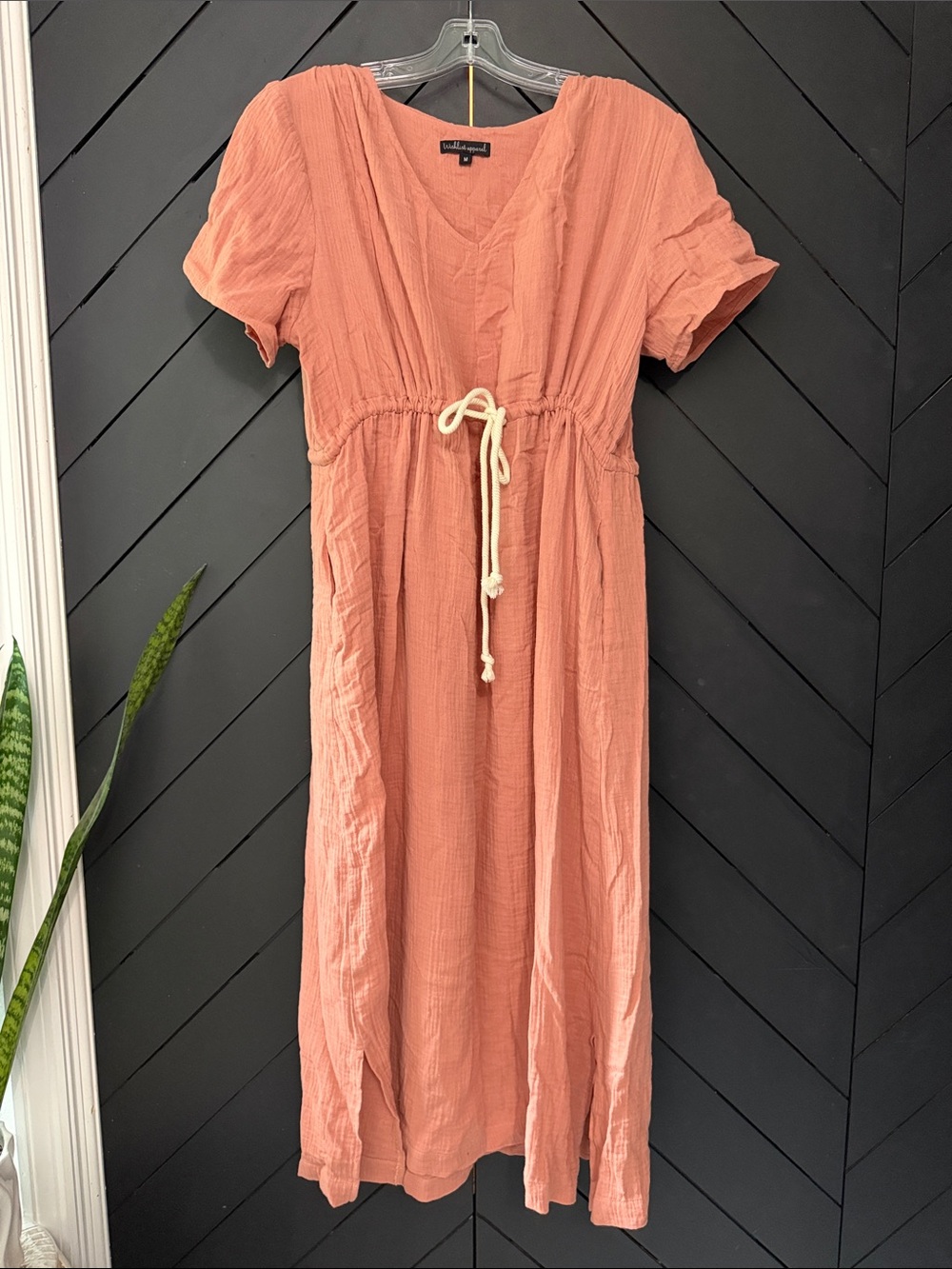 Coral Tie-Waist Midi Dress